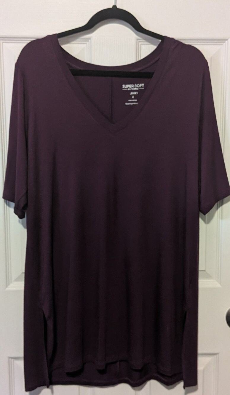 Torrid Super Soft Favorite Tunic V-Neck Elbow Half Sleeve Tee Purple Size 2/2X